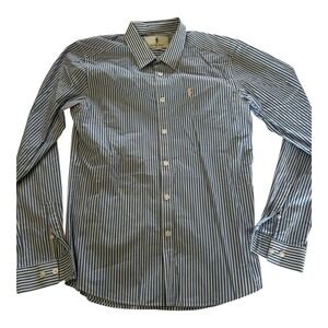 Father Sons Button Up Shirt Men L Blue White Stripe Stretch Casual Long‎ Sleeve